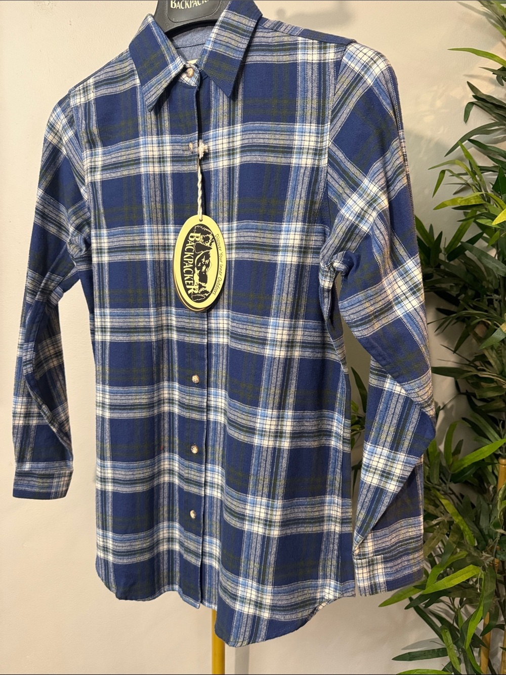 Backpacker flannel cotton Navy Plaid Button-Down Shirt work wear NWT S - Picture 2 of 10